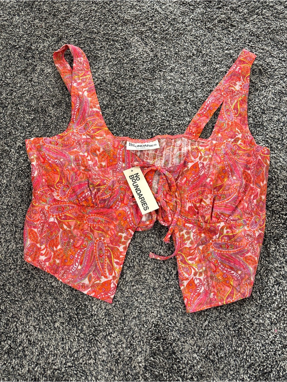 No Boundaries Red-Pink Paisley Tie-Front Crop Top